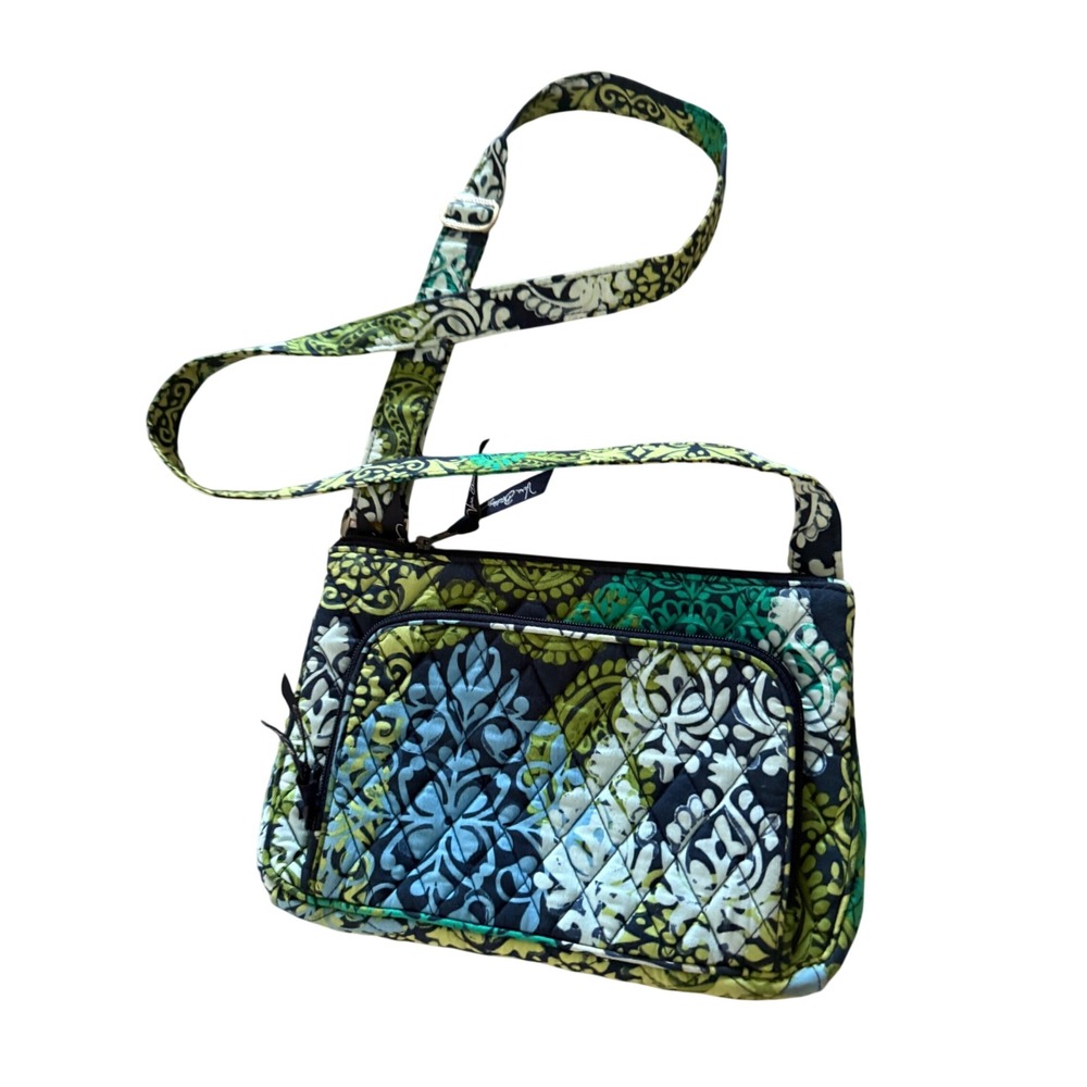Vera Bradley Y2k Green Blue Paisley Quilted Cotton Crossbody Bag Organizer